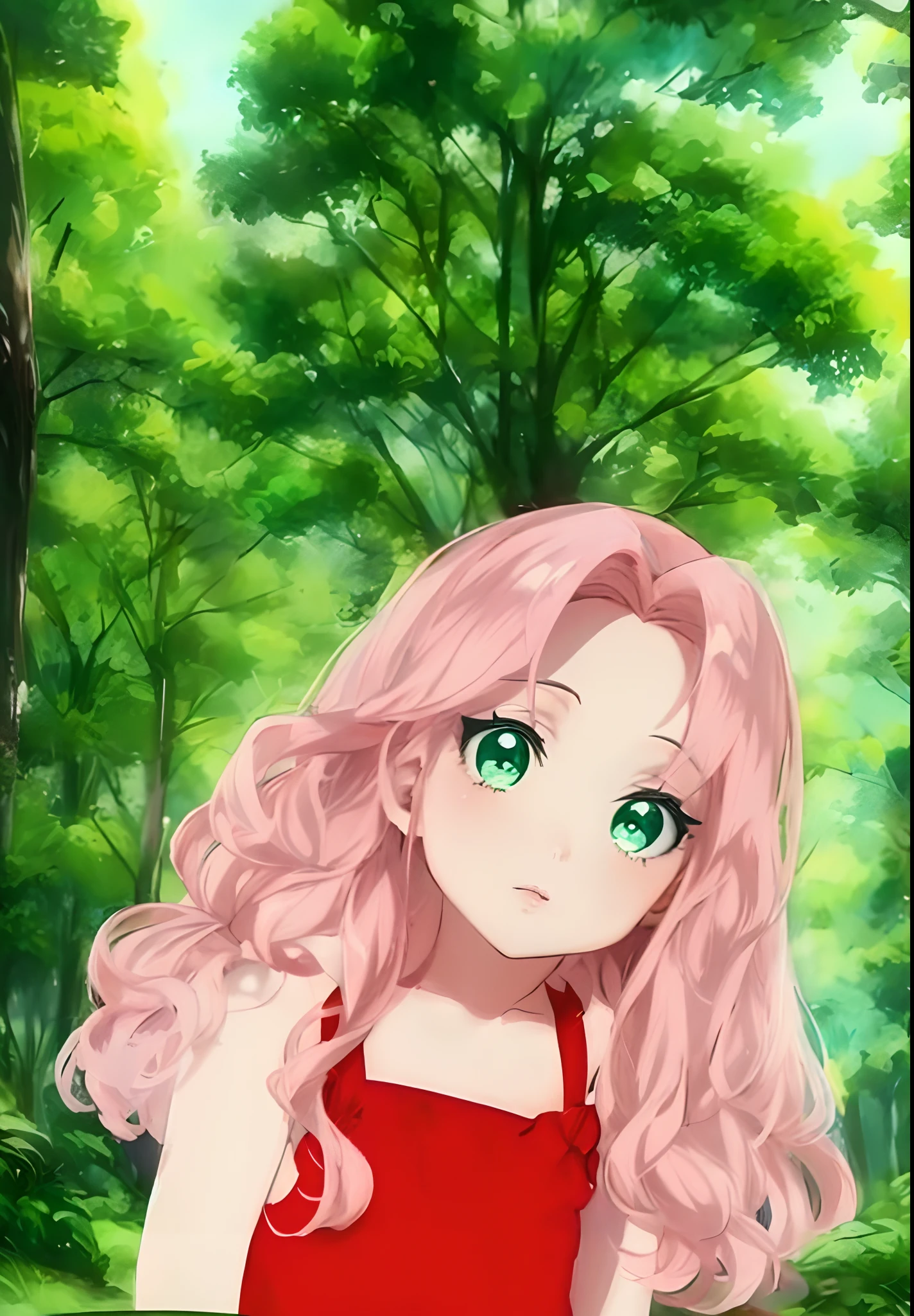 um close up de uma garota de desenho animado com cabelo rosa longo, feito com anime painter studio, bonito rosto de anime natural, cabelo rosa encaracolado, anime estilizado, estilo anime semi-realista, estilo de arte de anime, em estilo anime, anime estilizado, pintado em anime painter studio, estilo anime, estilo anime bonito, meu vestido queridinho anime, Estilo anime bonito, estilo realismo anime