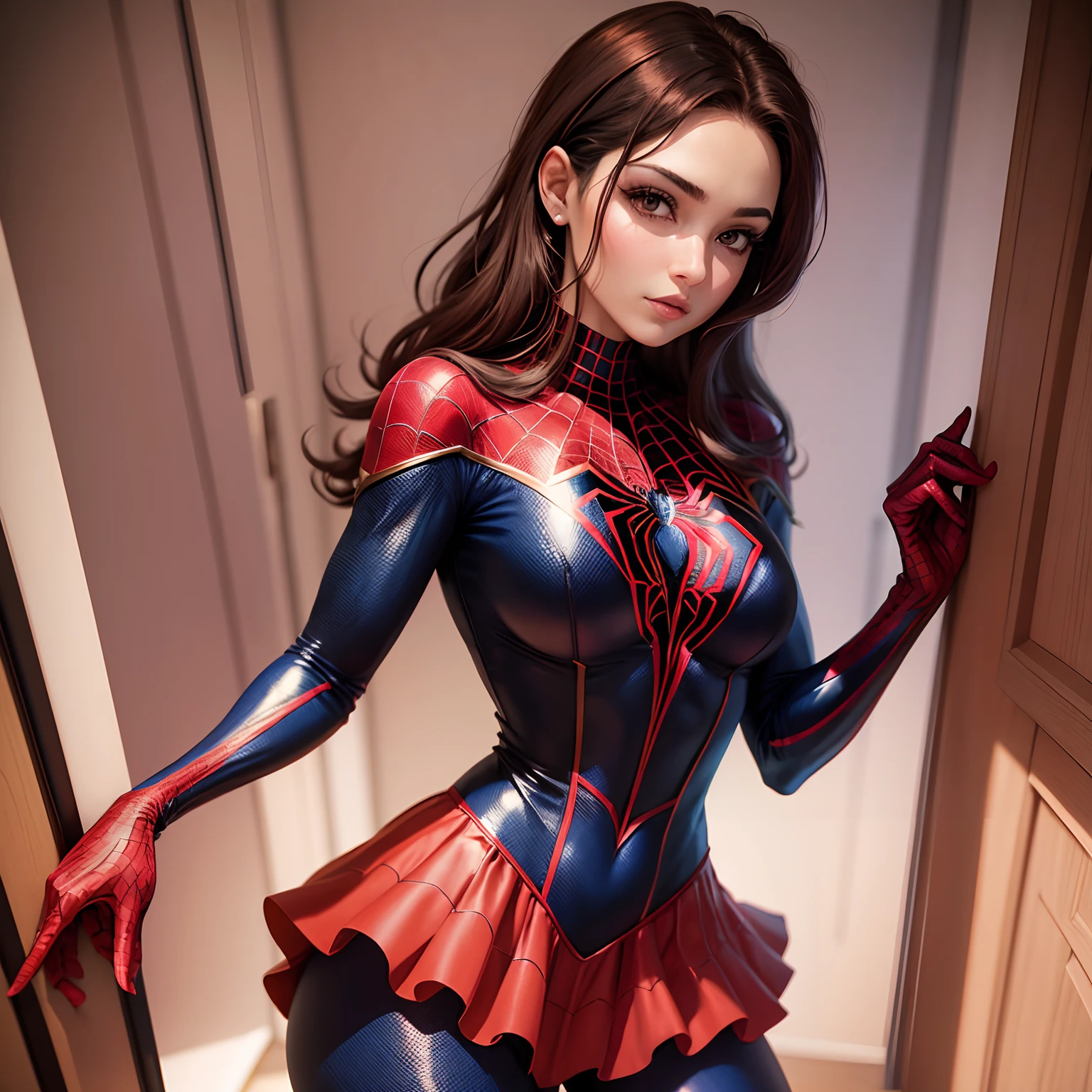 Homem aranha, mulher aranha, lado a lado, Classic Spiderman Outfit, roupa da mulher aranha rosa e branca, super detalho, homem e mulher, estilo anime