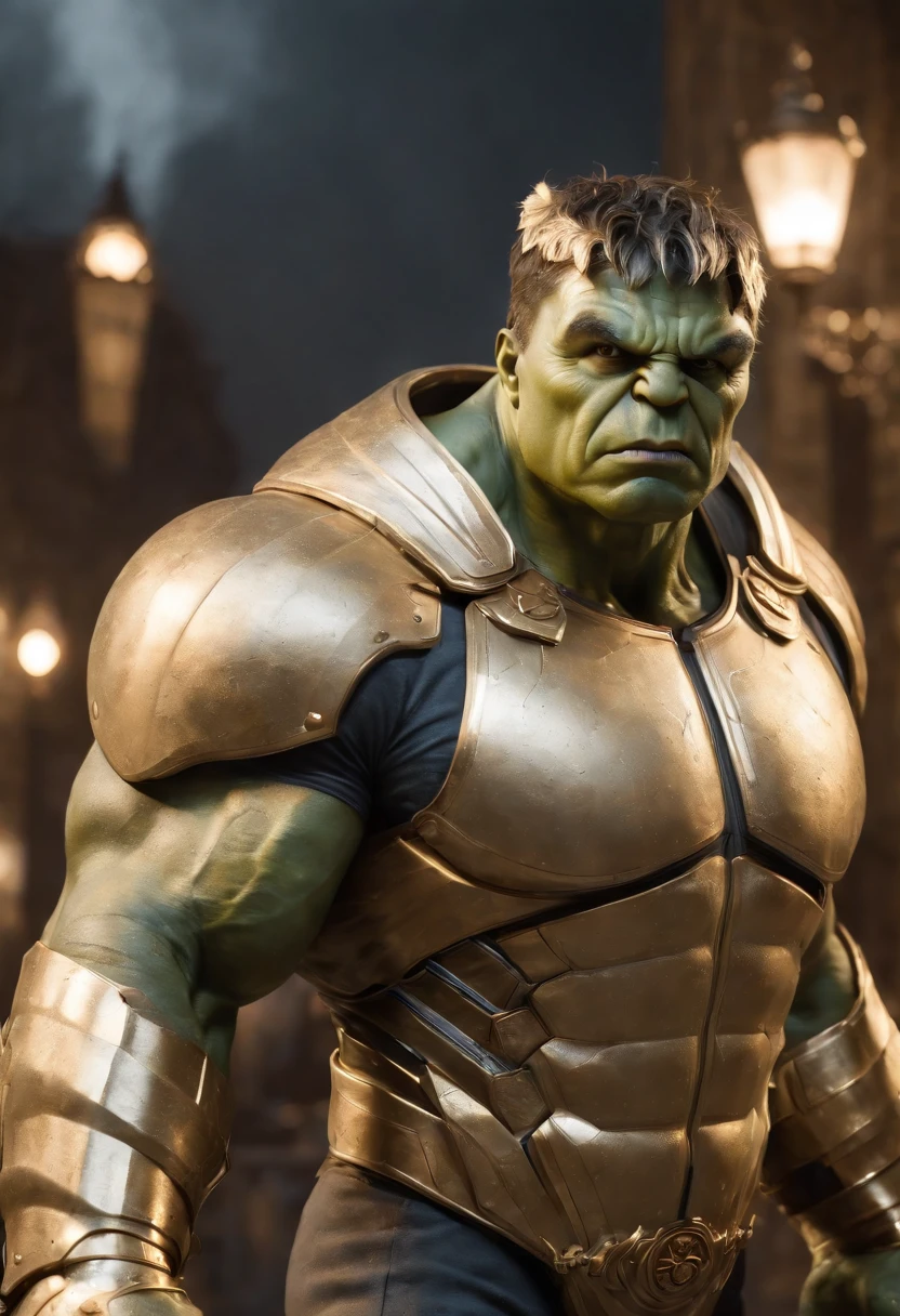 full body shot of hulk in white and gold armour style suit, no mask on, white cape, looking at center camera, perfect composition, beautiful detailed intricate insanely detailed octane render trending on artstation, 8 k artistic photography, photorealistic concept art, soft natural volumetric cinematic perfect light, chiaroscuro, award - winning photograph, masterpiece, oil on canvas, raphael, caravaggio, greg rutkowski, beeple, beksinski, giger, trending on artstation, sharp focus, studio photo, intricate details, highly detailed, night city background, by greg rutkowski