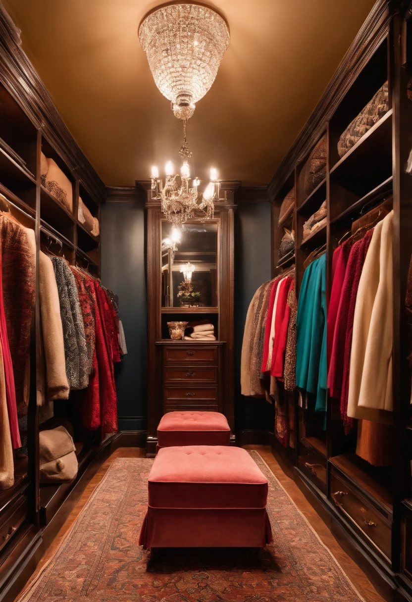 Large walk-in closet,Lots of clothes，thrift,luxurious clothes,