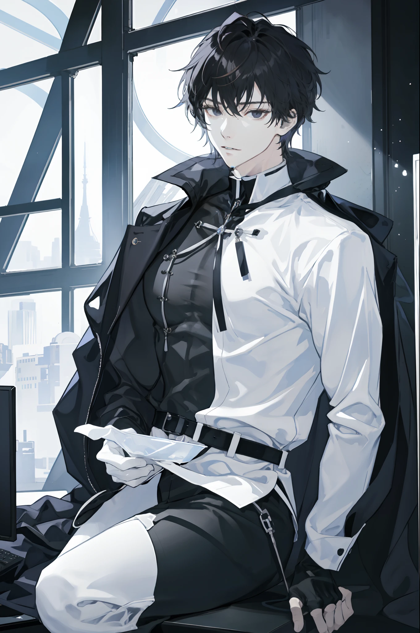 tmasterpiece、Need、1male people、solo person,AS-Adult、A MILF、Tall muscular man、Light theme、the scientist,cold-hearted,brunette color hair,Black eyes,Manteau blanc,Experimental data,Lab Room,校服,frontage