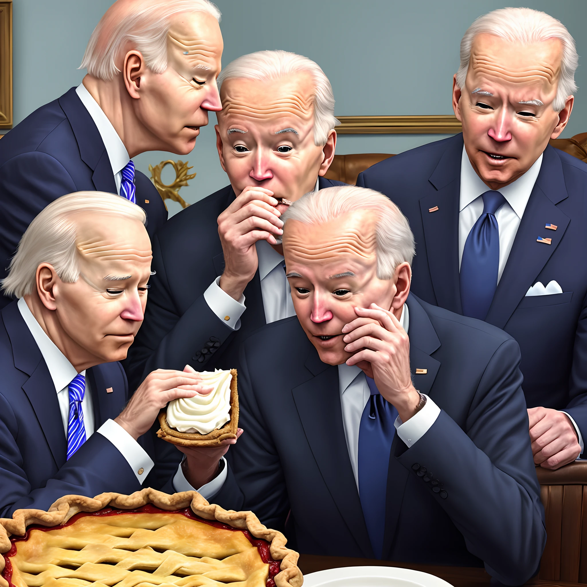 Donald Trump spoon feeding a drooling Joe Biden.