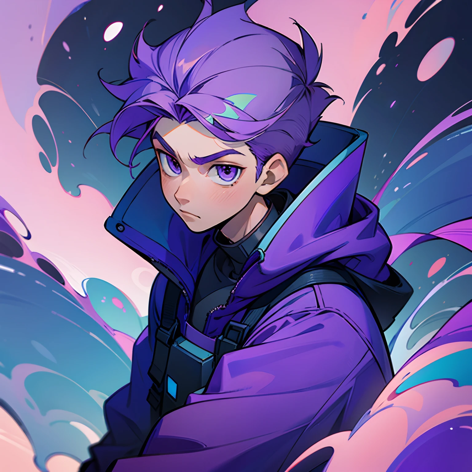 samsung if it was a boy character, purple hair, ((solo character)), future background