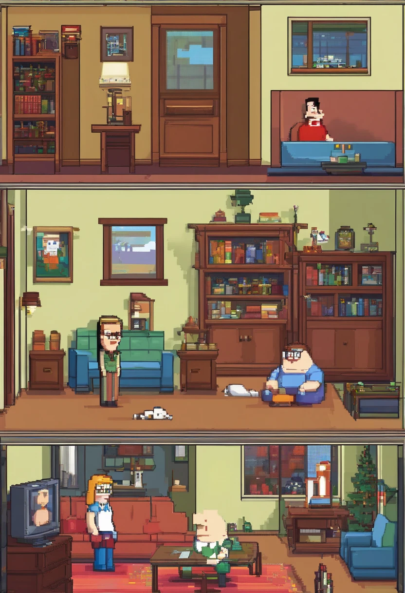 Peter Griffin watching American dad in his living room while Lois twerks
