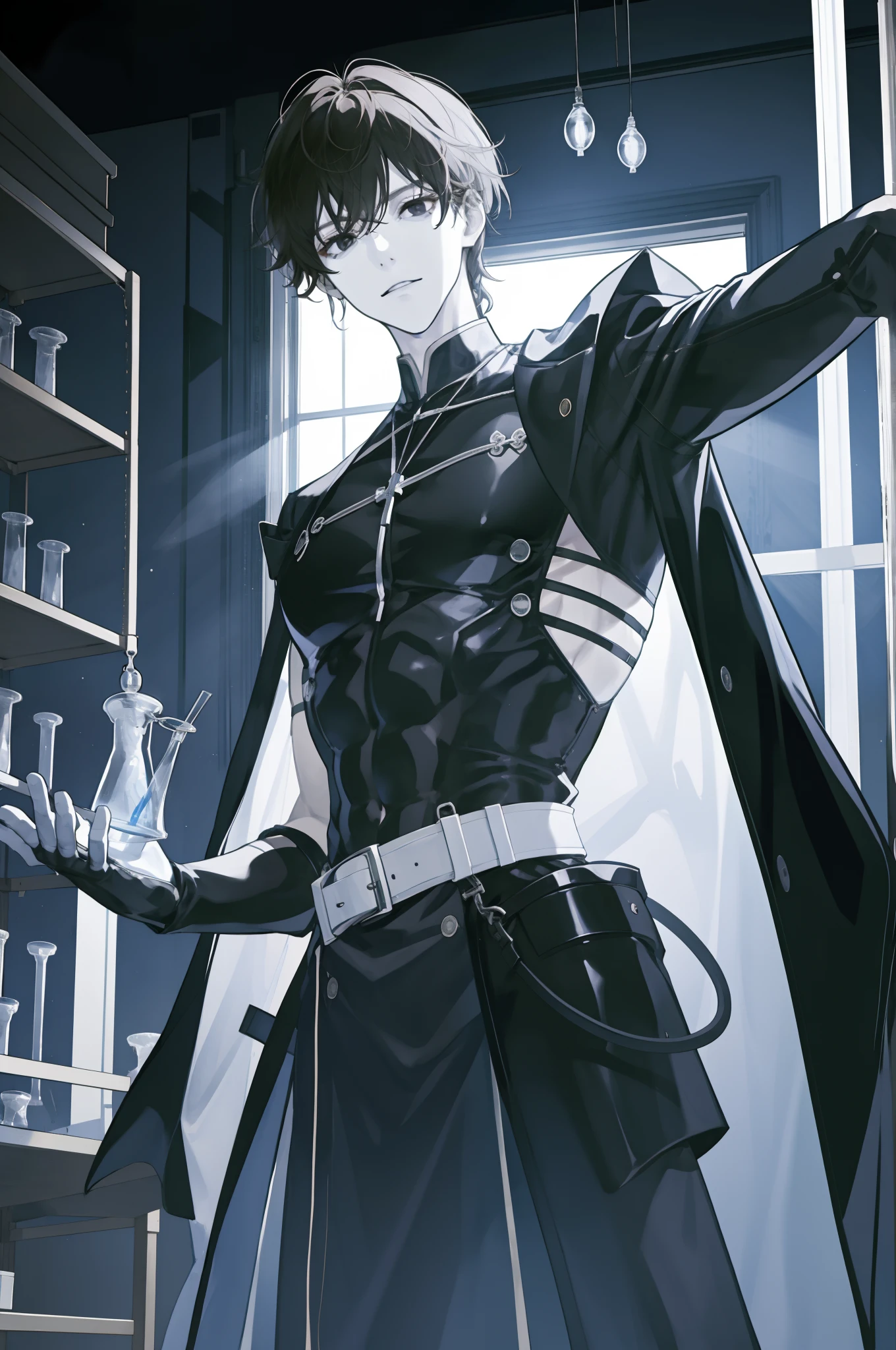 tmasterpiece、Need、1male people、solo person,AS-Adult、A MILF、Tall muscular man、Light theme、the scientist,cold-hearted,brunette color hair,Black eyes,Manteau blanc,Experimental data,Lab Room,校服,frontage,mature