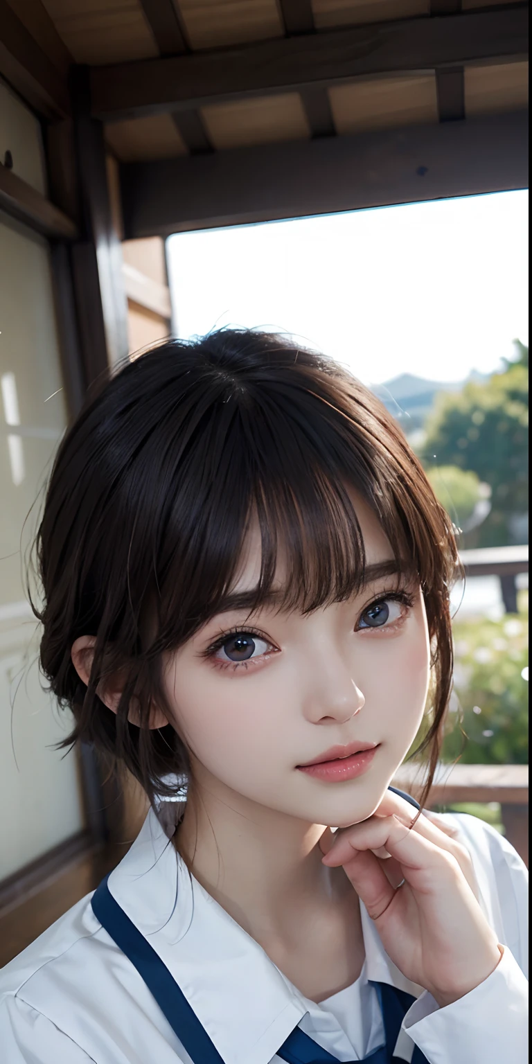 absurdres, (masterpiece, best quality), (ultra-detailed), extremely detailed,super high resolution, (Top Quality photorealistic Illustration), (Super Definition), (best quality,masterpiece:1.0),(cute illustration), (high Saturation), highres, ultra-detailed, 32k,8k resolution, intricate details, cinematic scene, detailed background, Soar (High chroma),(Sparkling),bathroom, depth background, in the sandy beach, ocean, splashing, blue sky, windy, rim light, sunlight, beautiful lighting, strong light,BREAK (1 girl) (kawaii), (cute), Beautiful and delicate eyes, Delicate and beautiful face, Facial accents, Perfect figure,(open shirt, bare breast:1.8), (show off beautiful nipples:1.8), (bare small areolas:1.4), Uniforms、bright expression、short bowl cut、Young shiny shiny white shiny skin、Best Looks、Natural black hair with dazzling highlights、shiny light hair, (short hair:1.6), silky straight hair、Beautiful bangs that shine、Double eyelids、eye liner、Glowing crystal clear attractive big brown eyes,(Very beautiful nice cute Nordic girl:1.6)