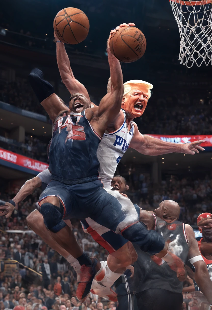 Donald Trump dunking on Joe Biden during a NBA game