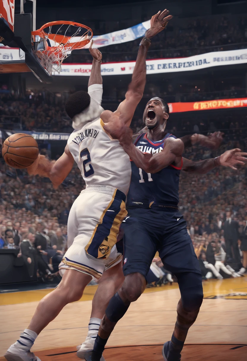 Donald Trump dunking on Joe Biden during a NBA game