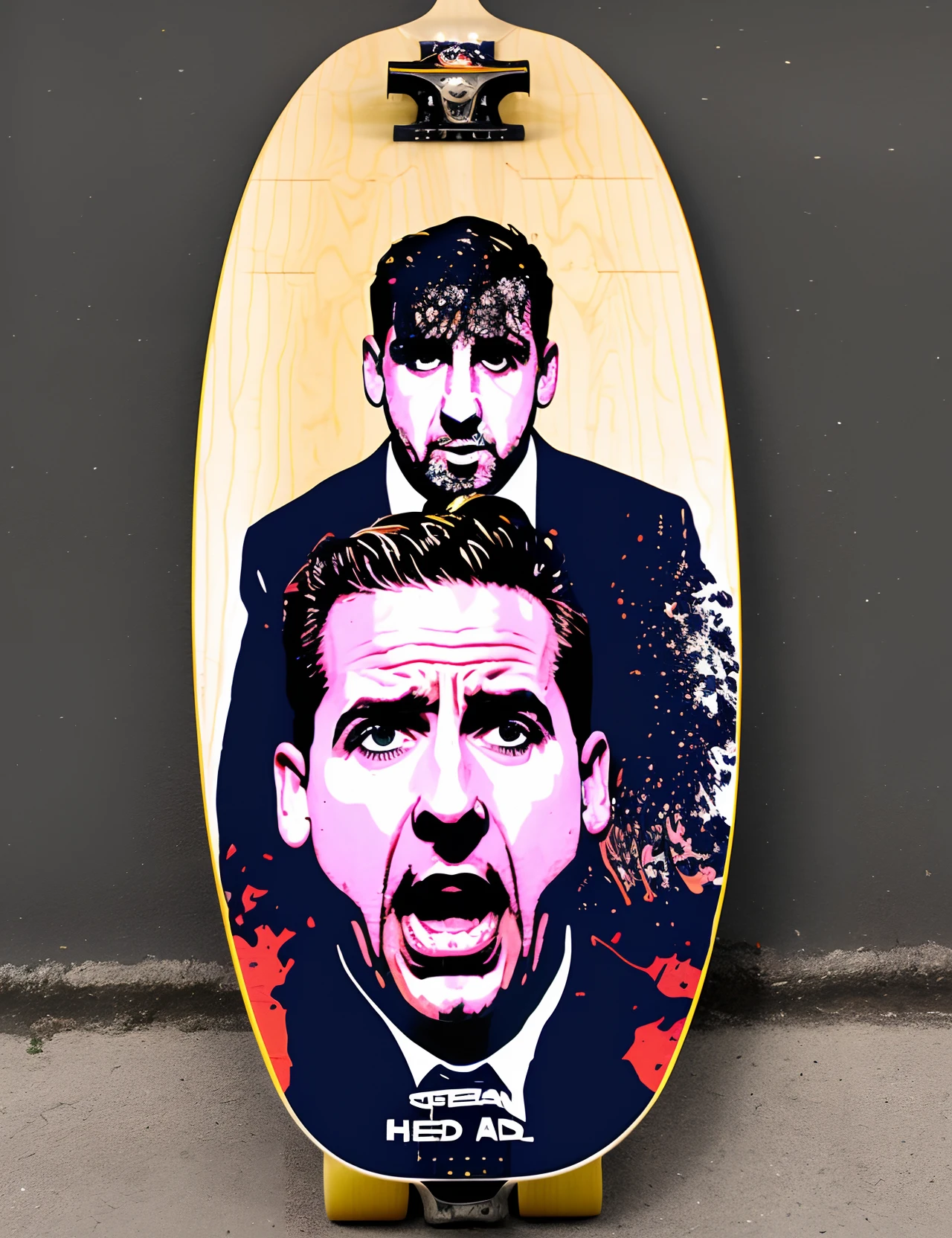 michael scott head exploded skateboard graphic
