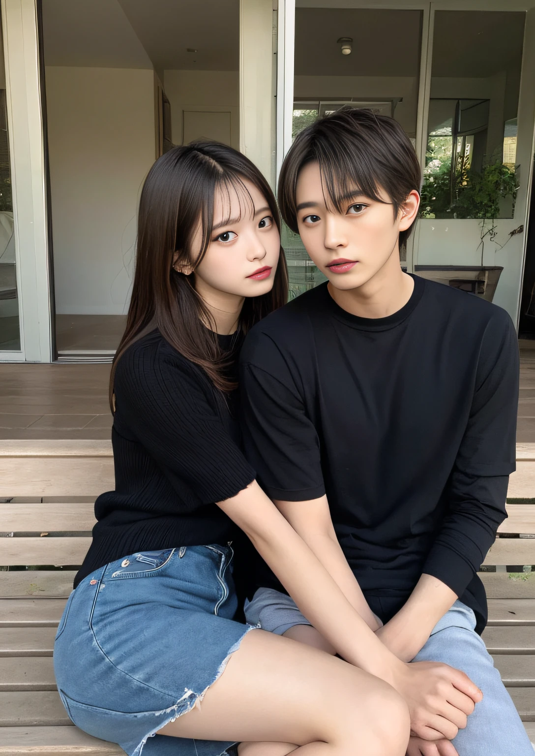 1boy and 1girl, Kissing, (Lip contact), Casual clothes