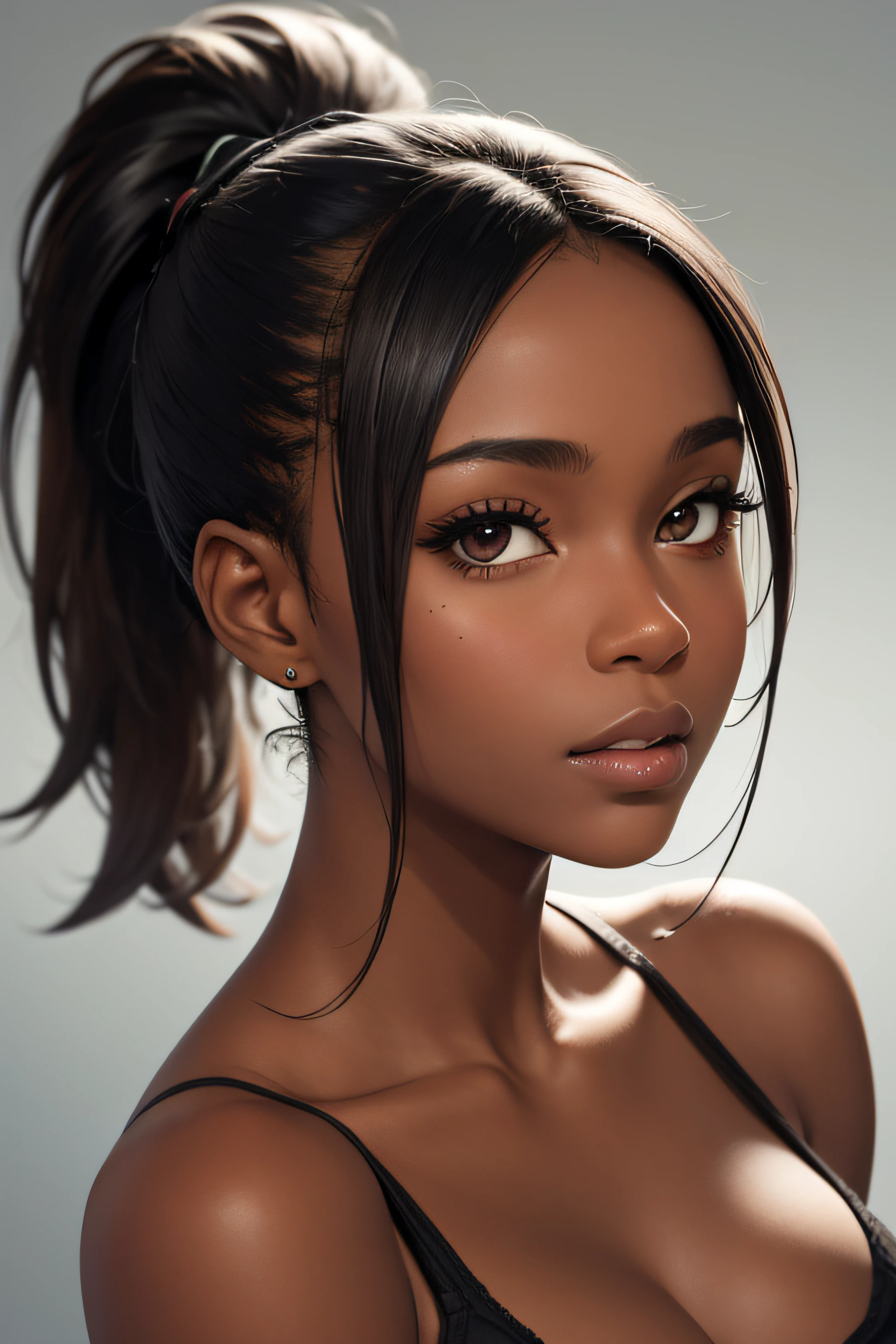 (masterpiece, best quality), deep ebony 1girl, beautiful face, ponytail