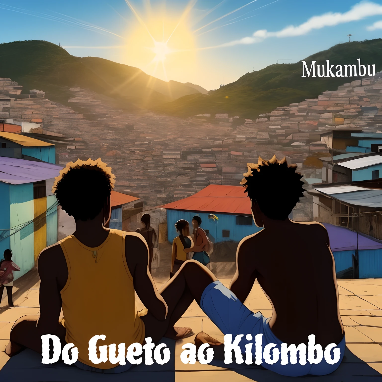 um close up de duas pessoas sentadas em um telhado com um sol ao fundo, Rio de Janeiro em um filme de anime, Directed by: Willian Murai, cuta anime, por Tite Kubo, mulato, Muzinabu, Tite Kubo, inspirado em Willian Murai, desenho, Directed by: Nandor Soldier