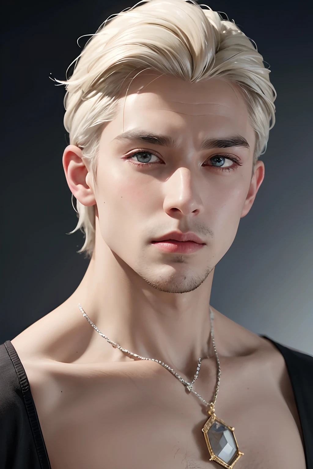 ["Male" + "Men" + "no beard" + "Low platinum blonde hair with a formal cut" + "handsome" + "thin, straight, slightly slanted eyes" + " gray blue eyes” + “intense gaze” + “defined jawline” + “pale white skin” + “thick platinum blonde eyebrows” + “big straight nose” + “intimidating small pupils” + “wide waist” + “stoic and naturally disinterested face” + “broad shoulders” + “very muscular body type” + “large and strong chest” + “slightly long face” + “diamond-shaped face” + “Chiseled Jawline” + "thick neck"]