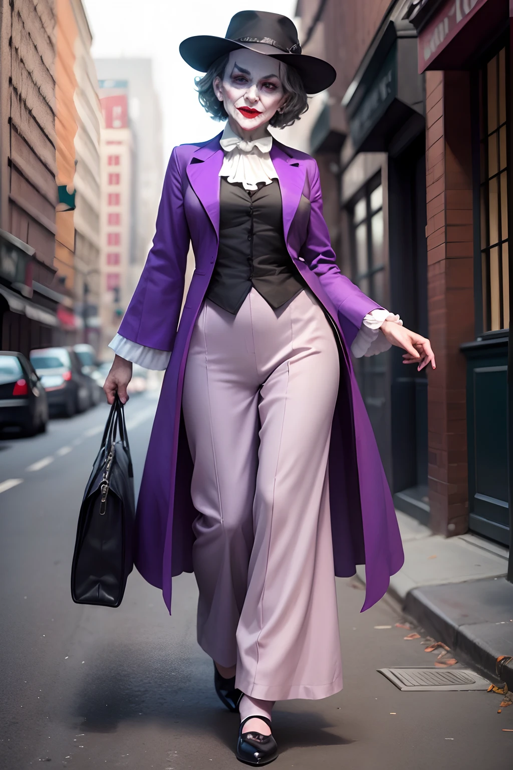 Joker dressed as an old woman, full body --auto