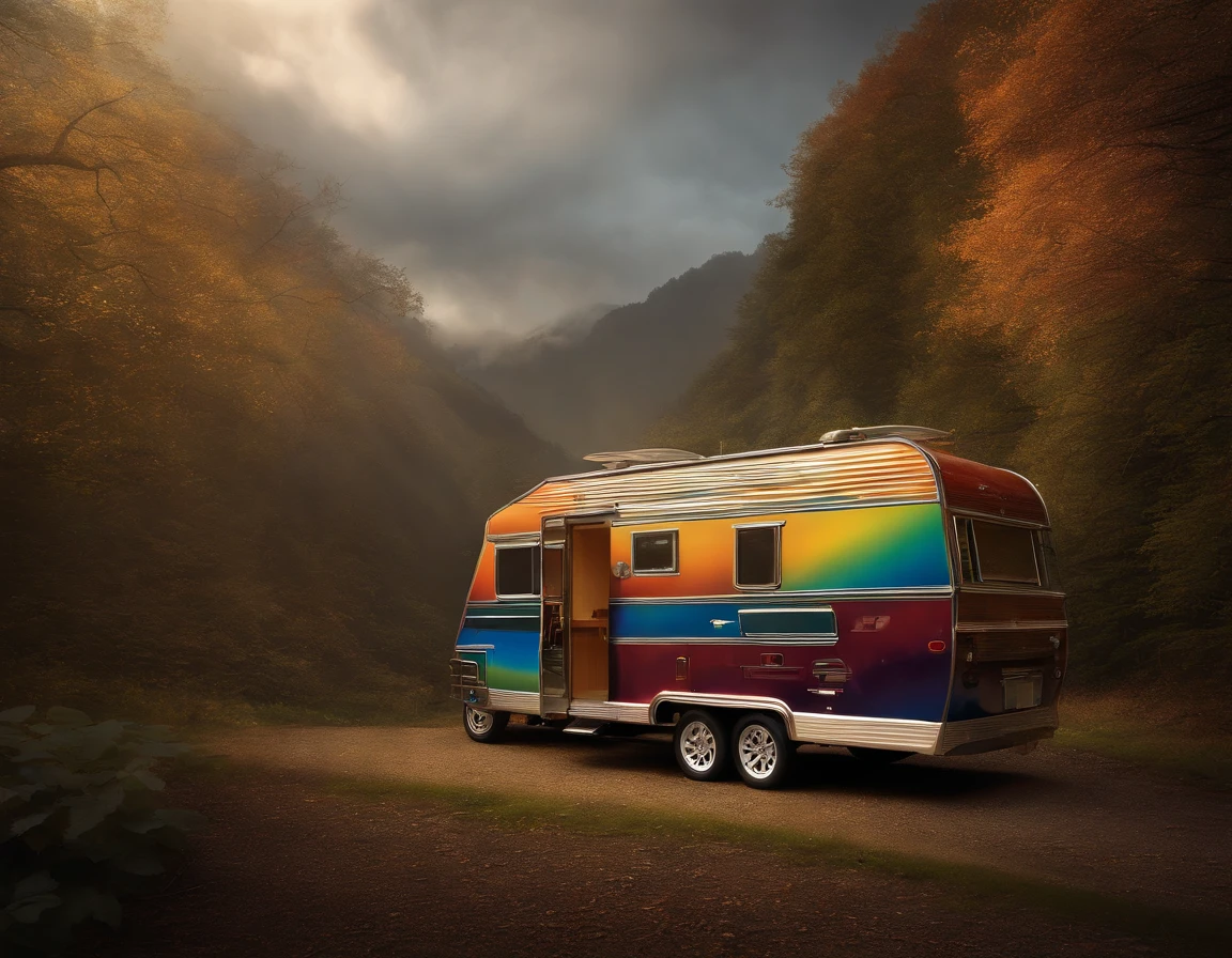 (((Imagine a visually striking illustration of an RV:1.3))),(((multi-layer))), (symphony:1.1), (Transparent metal:1.2), (((Epic trance freeze-motion motion))), Mezzotint, Doubleexposure, Conceptual contrast, Dappled lighting, Charming surreal atmosphere,, (((Extremely crazy details:1.3))), (((truly a masterpiece:1.3))),, (Film stills and angles), Rainbow paint:2