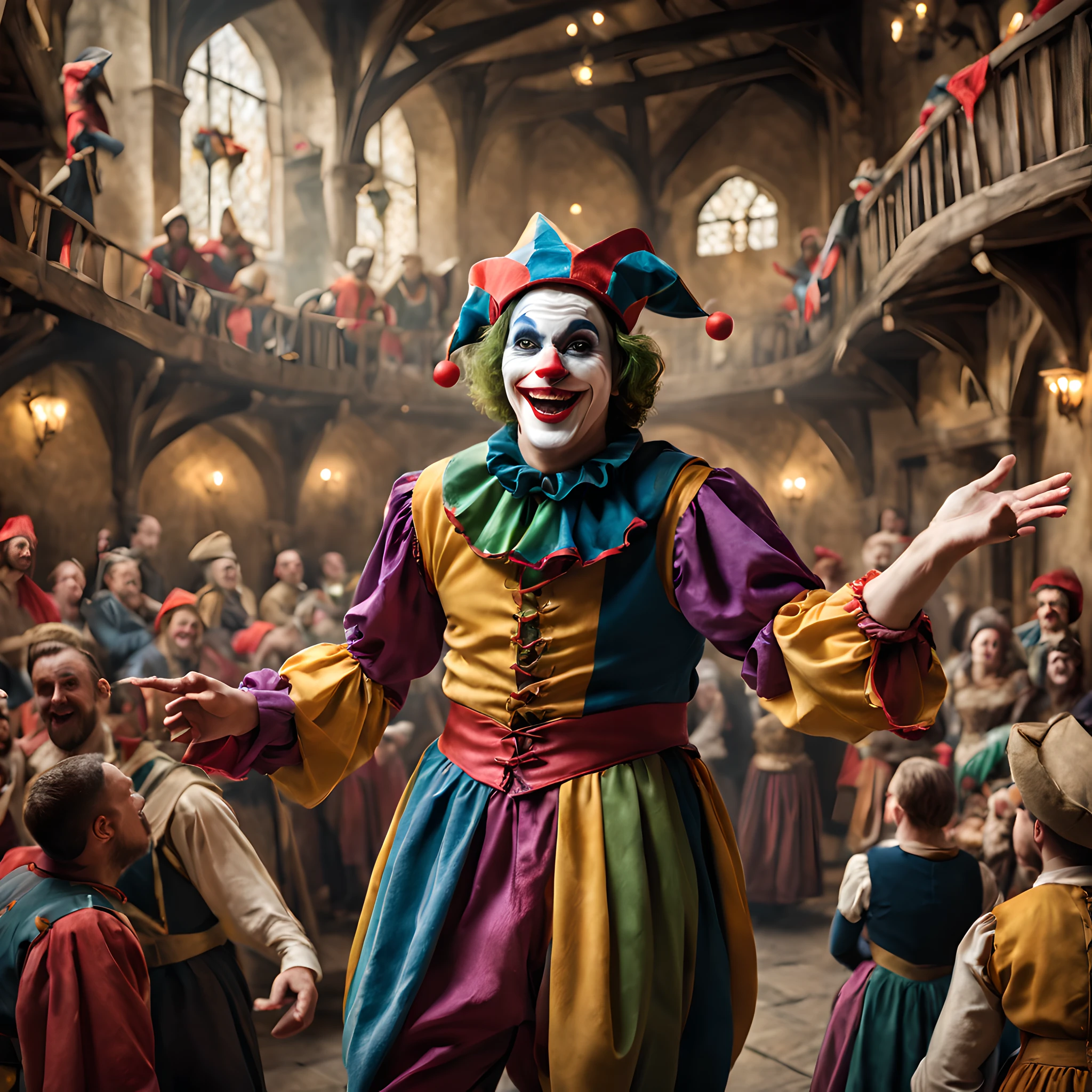 medieval jester in empty room