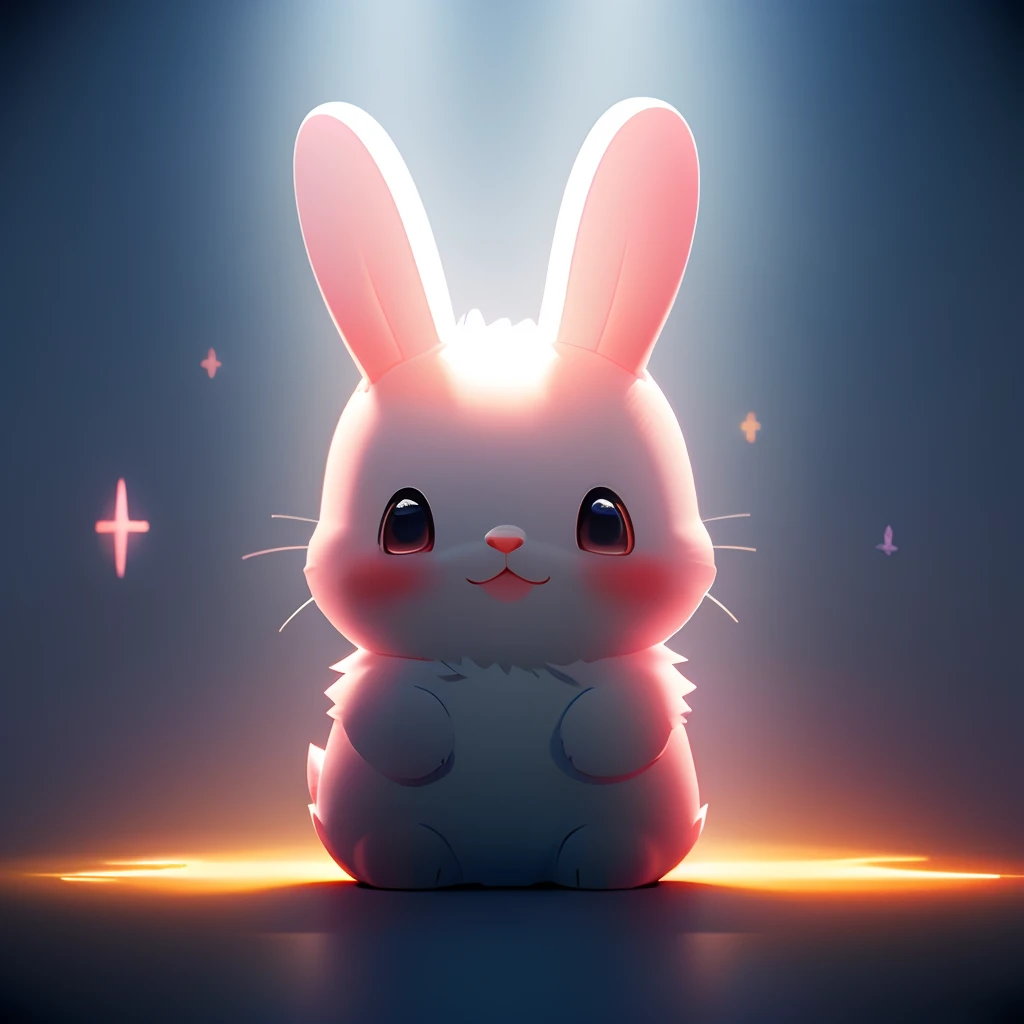 A cute little rabbit character in light 3D with a front