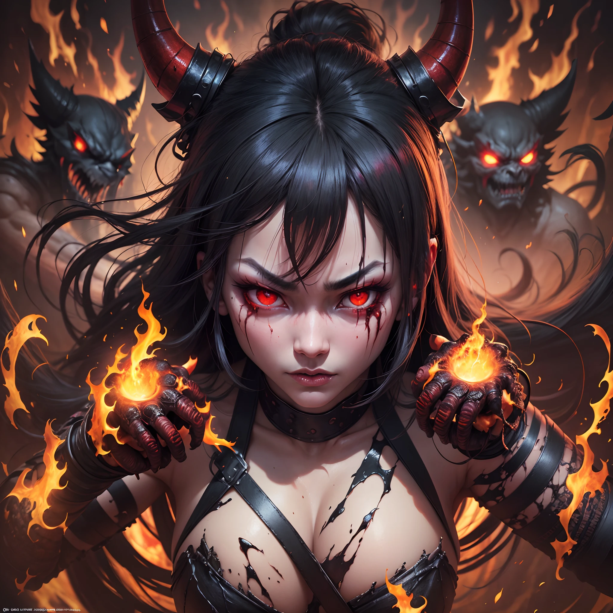 Hyakki Yagy. 100 demons running all at once at night with fiery red eyes and fleshy torn skin with maggots cinematic Ultra HD 4K looking like they're chasing someone terror or scary epic --auto --s2