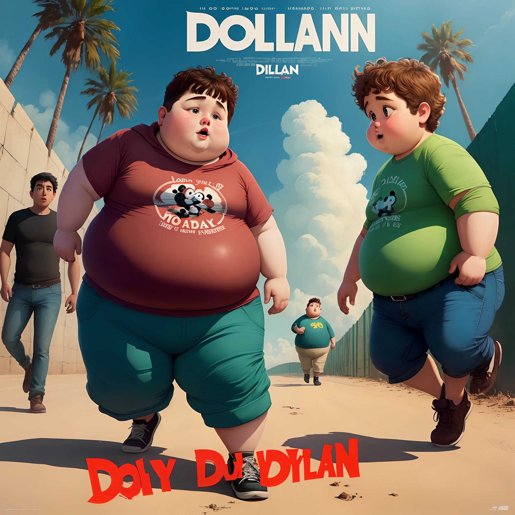 movie poster by Disney Pixar, about a fat kid hopping the Mexico border, as the title is called “Dylan”