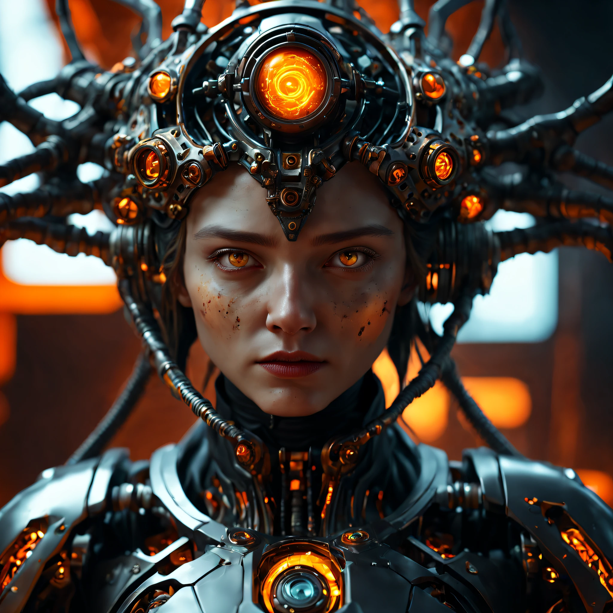 ((best quality)), ((masterpiece)), ((realistic,digital art)), (hyper detailed), DonMCyb3rN3cr0XL female Techno-witch, octane rendering, raytracing, volumetric lighting, Backlit,Rim Lighting, 8K, HDR,