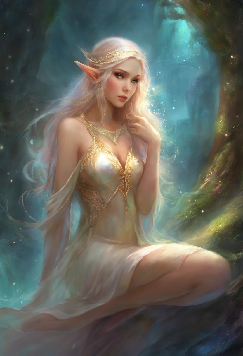 Nude elf girl touching herself.