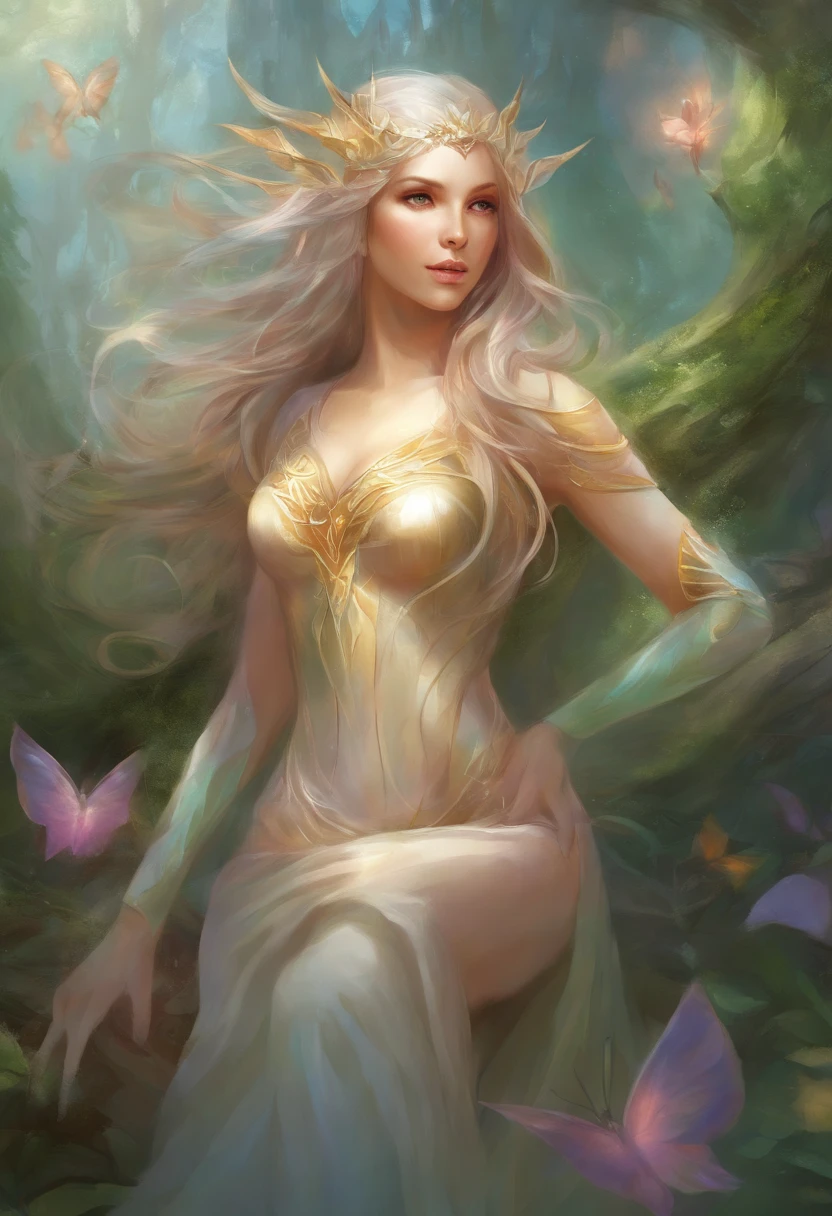 Nude elf girl touching herself.