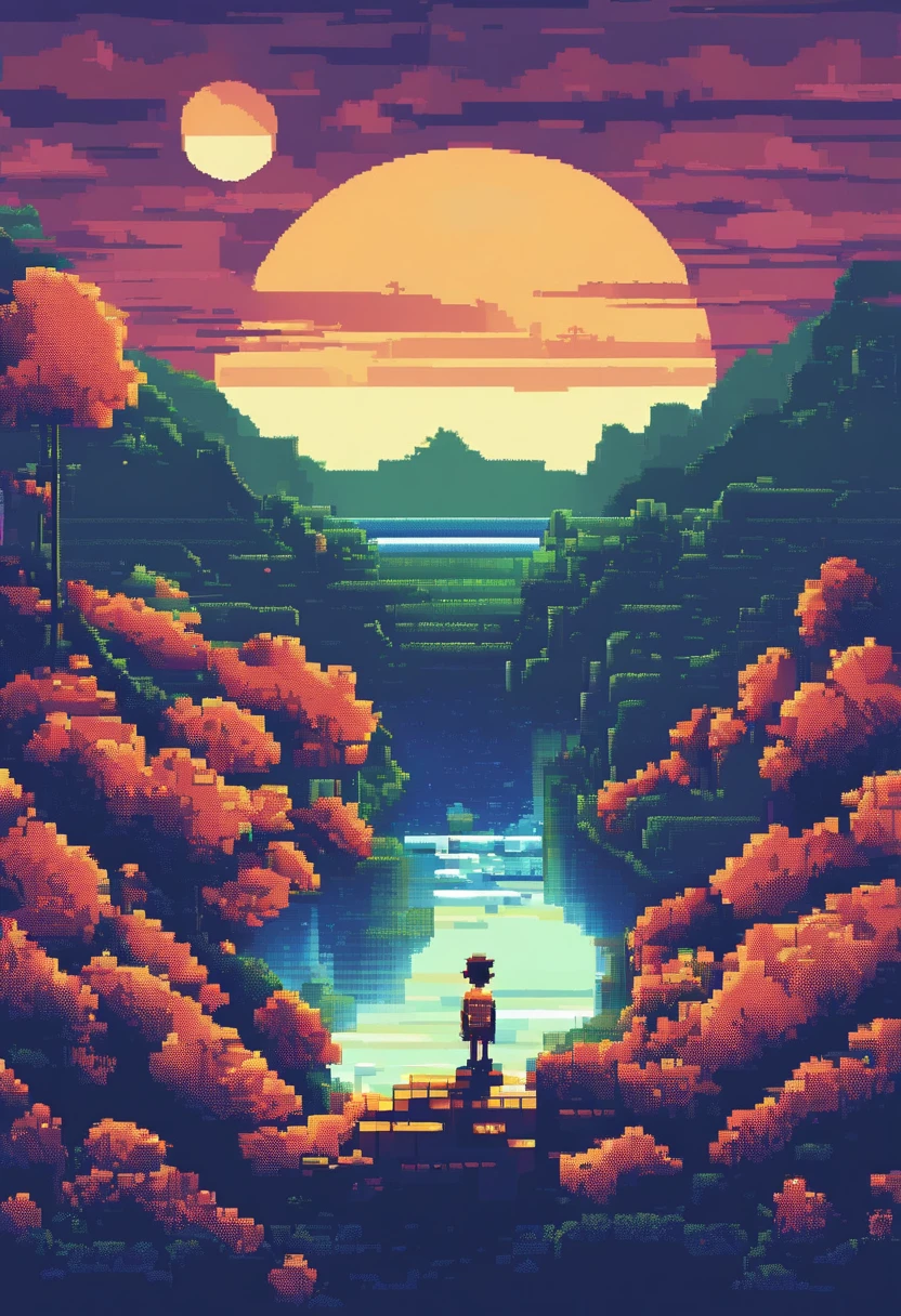 UPER Viewing Camera , chip , River, Soft light , a moon, Nuit, Boy , The artwork , masutepiece, Game View, pixel perfect