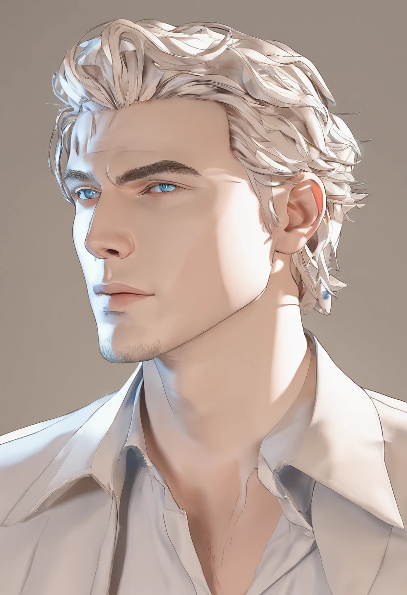 The handsome man's face loomed in a flashing blue light, His eyes are white, His hair looked as if it had just been washed and blow-dried, His eyes looked gloomily into the camera,The whole picture is like a blurry mirror