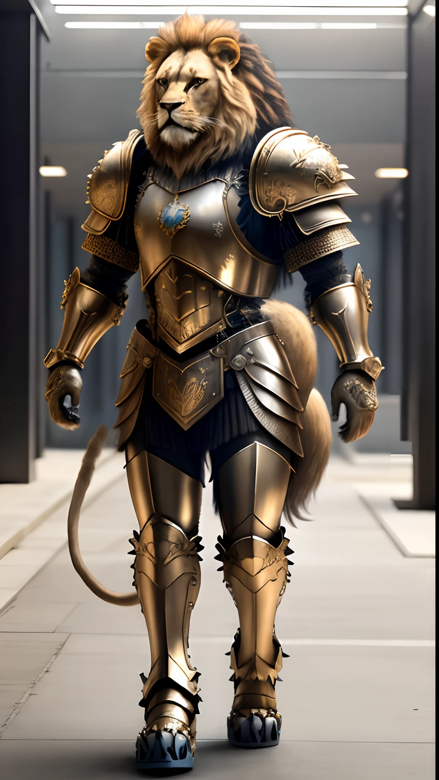 Animalrizz ((lions)) 10,full entire body, masterpiece, highres, Absurd,photorealistic portrait, Parley_armature, Lion in Armor ,Wear Parley_armature, Massive futuristic armor, running, move, Rocket propulsion,((from the side))