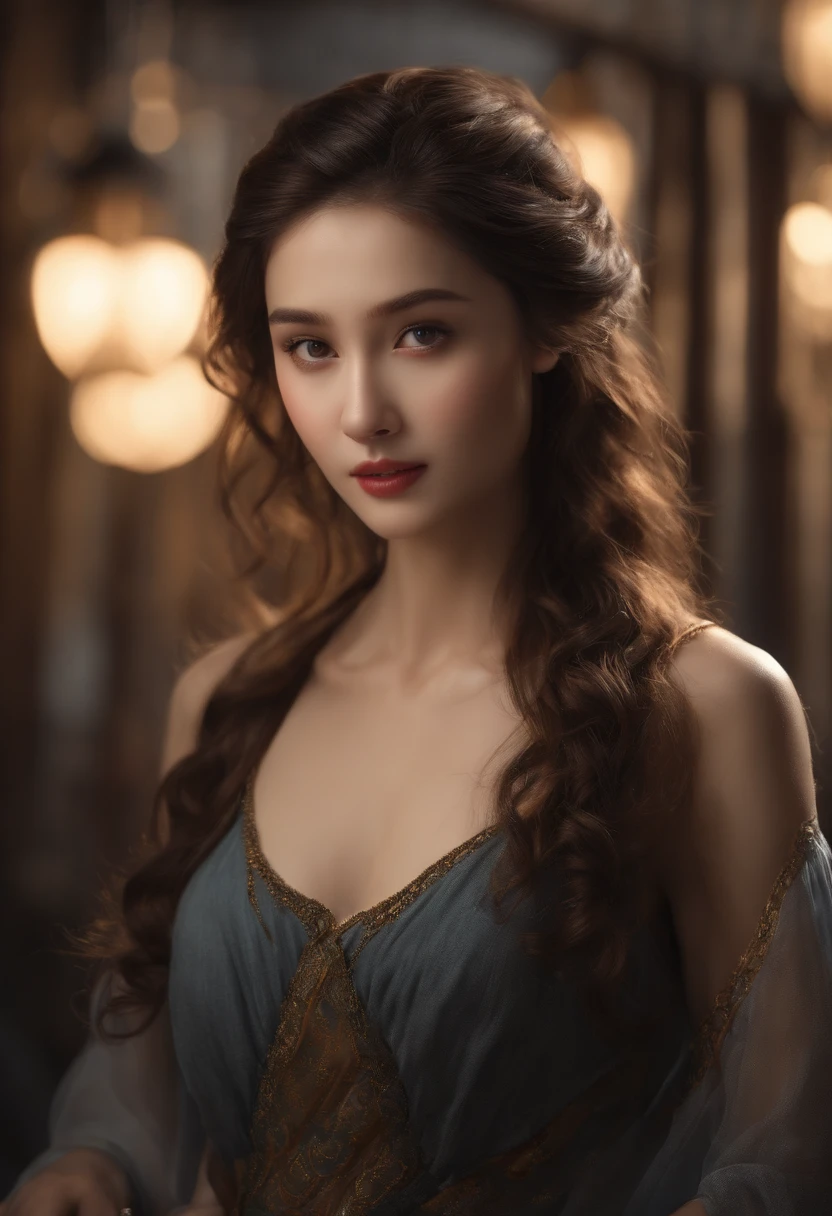 (​masterpiece:1.3), (8K, Photorealsitic, RAW Photography, Top image quality: 1.4), japanes, (1girl in), beauitful face, (lifelike face), (A dark-haired, Long:1.3), Beautiful hairstyle, realisticeyes, Eyes in Beautiful Details, (real looking skin), Beautiful skins, enticing, 超A high resolution, A hyper-realistic, High Detail, the golden ratio, (Detal Face:1.2), see the beholder,a smile,Slightly open shirt,middlebreast,is standing,put hands on the hip,20yr old,Tank tops