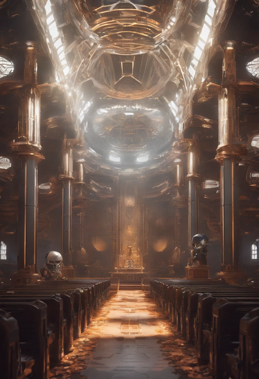 Warhammer 40k Space Marines worshiping Jesus Christ in Church. science fiction, front view, C4D, Oc renderer, unreal engine, high detail, 8k HD, studio light, real