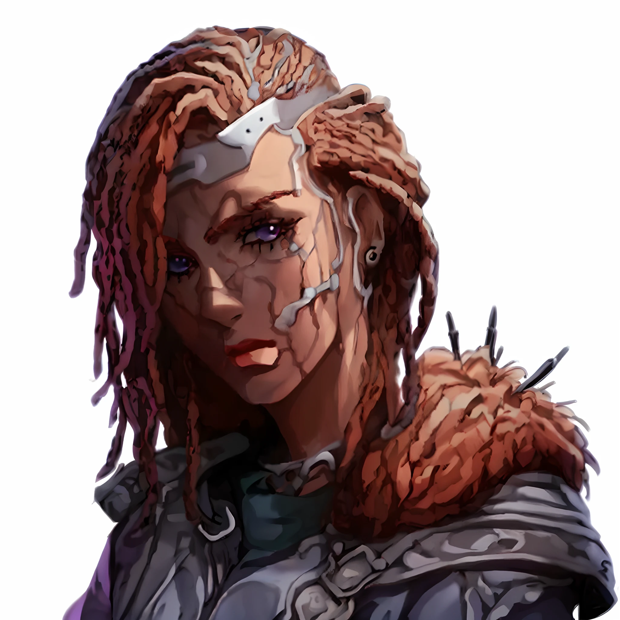 Stone Ocean, Masterpiece, Best Quality, Portrait, a 1girl, pale skin, red hair dreadlocks, kblack eyes, Indifferent, cocky