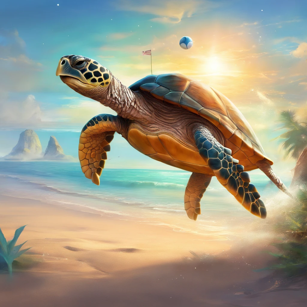 Jani turtle playing volleyball on the beach