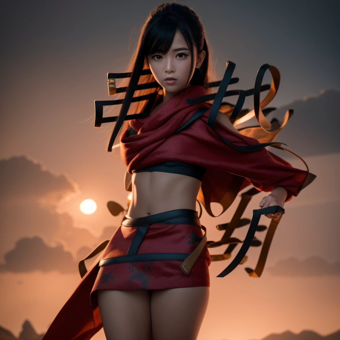 CG blockbuster，Asian woman poses in colorful bikini, photorealistic anime girl rendering, detailed face of a asian girl, 3 d anime realistic, Smooth anime CG art, Realistic. Cheng Yi, Realistic anime 3 D style, render of a cute 3d anime girl, Rendu portrait 8k, 3 D rendering character art 8 K, Kawaii realistic portrait， （Linen batik scarf）， Angry fighting stance， looking at the ground， Batik linen bandana， Chinese python pattern long-sleeved garment， rainbowing（Abstract propylene splash：1.2）， Dark clouds lightning background，废墟（realisticlying：1.4），Black color hair，Flour fluttering，Telephoto lens high， A high resolution， the detail， RAW photogr， Sharp Re， Nikon D850 Film Stock Photo by Jefferies Lee 4 Kodak Portra 400 Camera F1.6 shots, Rich colors, ultra-realistic vivid textures, Dramatic lighting，8K quality, Girls，Backstreets， Dark clouds lightning background（realisticlying：1.4），Black color hair，， RAW photogr， Sharp Re， Nikon D850 Film Stock Photo by Jefferies Lee 4 Kodak Portra 400 Camera F1.6 shots, Rich colors, ultra-realistic vivid textures, Drama lamp film CG society。,，Tropical canyon battle scene、Chinese big breasts、Vintage trench coat、three kingdom、ember、100 people、Faraway view、intense battles、high detal、masuter piece、NSFW，Multi-layered long-sleeved gauze garment，Quick-drying vest，Colorful cotton and linen sweater，Red and black snake cloak cloak，Doomsday ruins（废墟）Climb the streets（Armageddon）eyes filled with angry，He clenched his fists