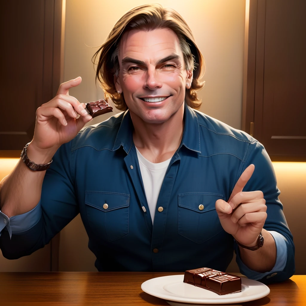Presidente Jair Bolsonaro sorrindo e comendo chocolate KitKat em uma mesa com lata de doce de leite derramando