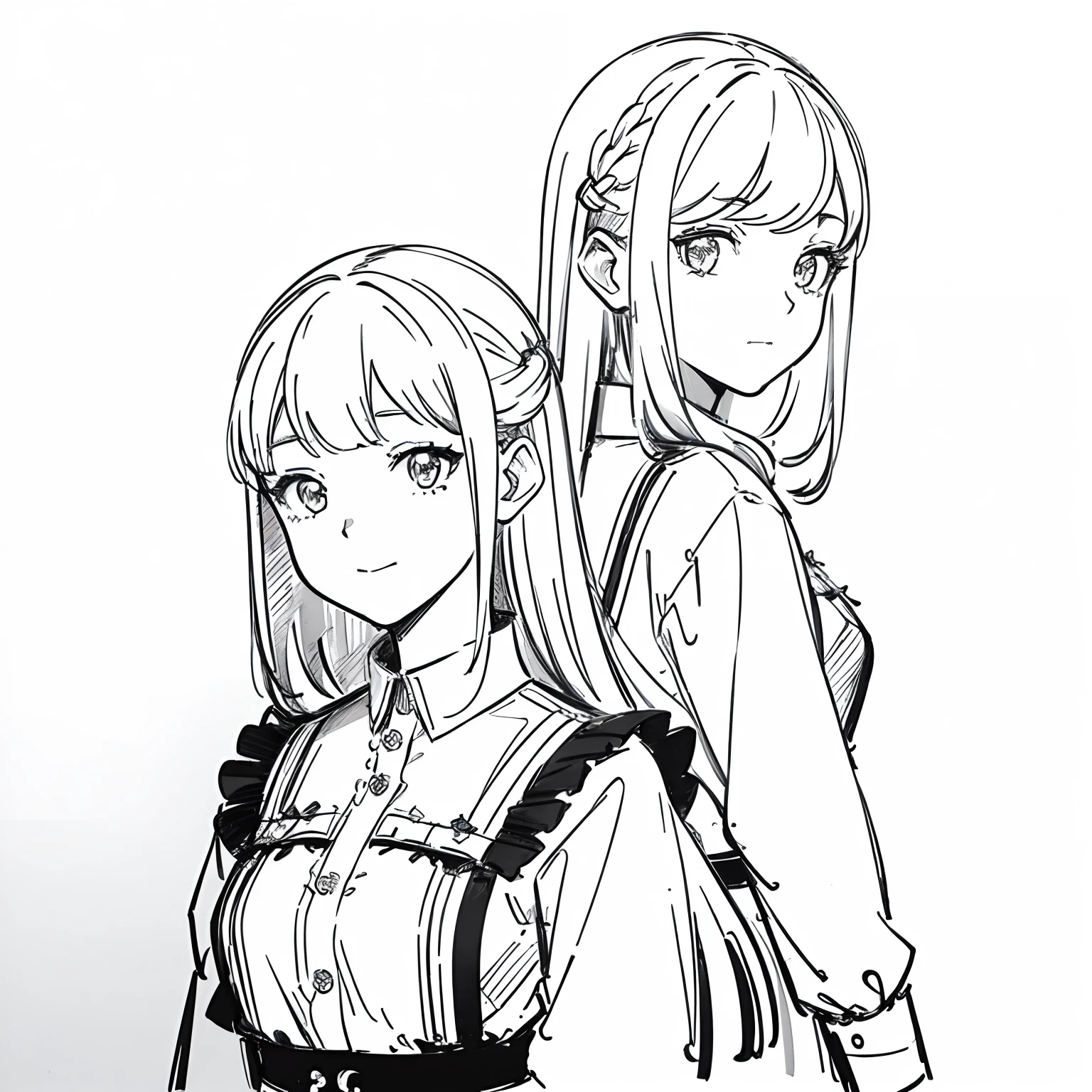 ((masterpiece)),(((best quality))),((((sketch)))),((monochrome)),(character design sheet), same character, front, side, back), illustration, 1 girl, hair color, bangs, hairstyle fax, eyes, environment change scene, Hairstyle Fax, Pose Zitai, Female, Shirt Shangyi, Star, Charturnbetalora, (simple background, white background: 1.3), --6