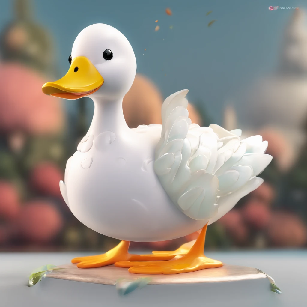 Pato con lentes, casaca negra, ojuelos, Cherub,Small white dress, arcilla, Brillante y delicado,fondo limpio de un color, Buen brillo, Renderizado 3D de,La mejor calidad