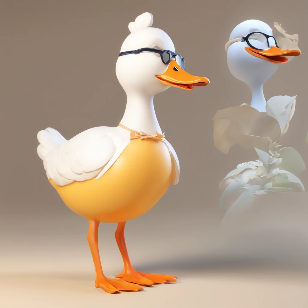 Pato con lentes, casaca negra, ojuelos, Cherub,Small white dress, arcilla, Brillante y delicado,fondo limpio de un color, Buen brillo, Renderizado 3D de,La mejor calidad