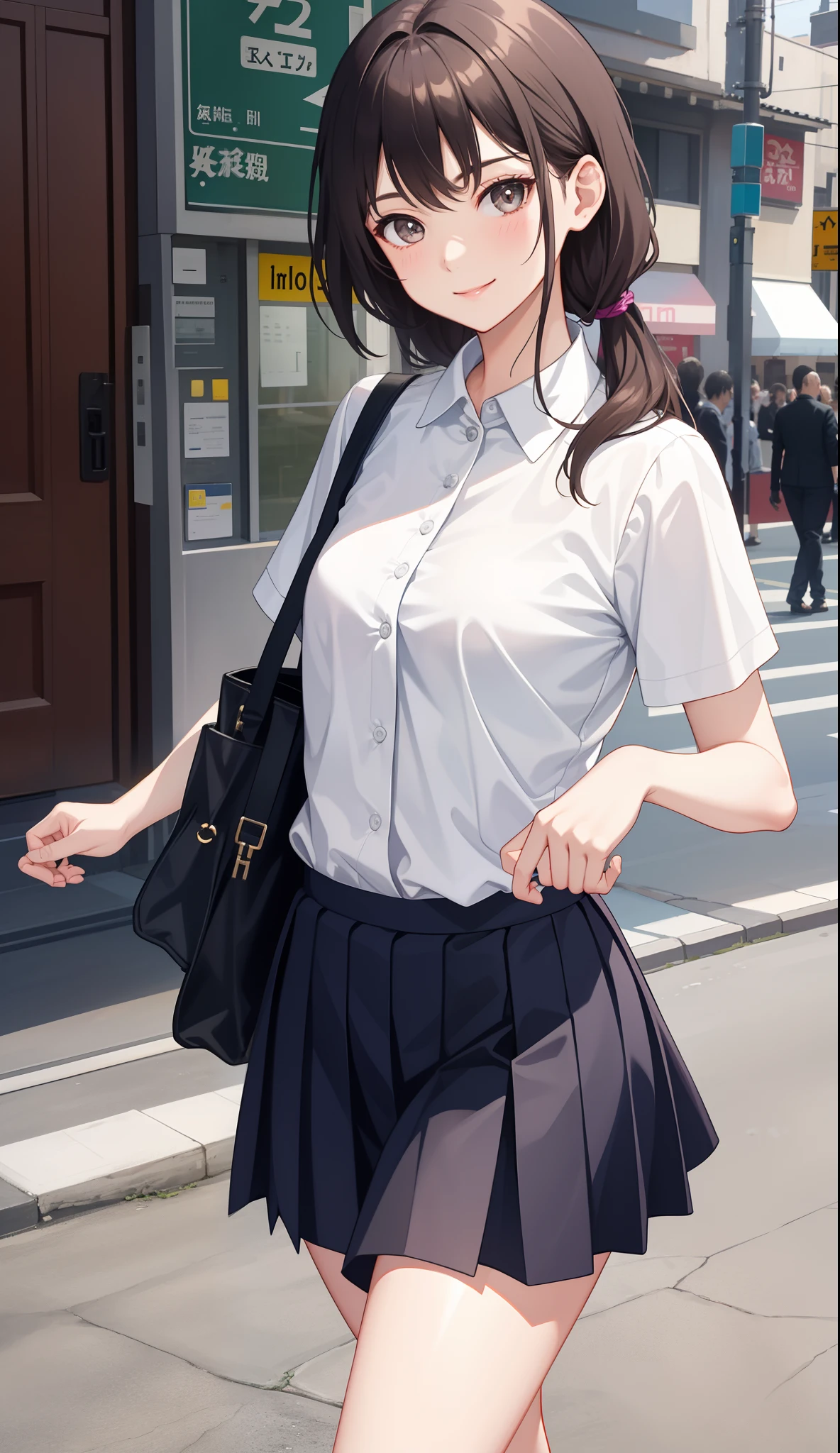 (masterpiece, Best Quality), One girl, Yunyun,Long Hair,Braiding,Micro Mini Skirt、Meeting up for a date、Shy expression