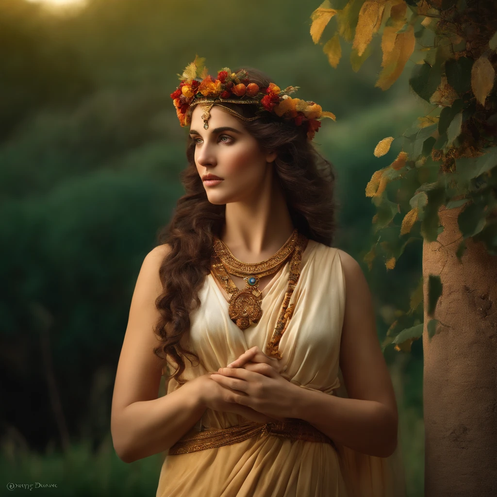 A Greek maenad in a rural landscape from Ancient Greece, woman devotee of God Dionysus