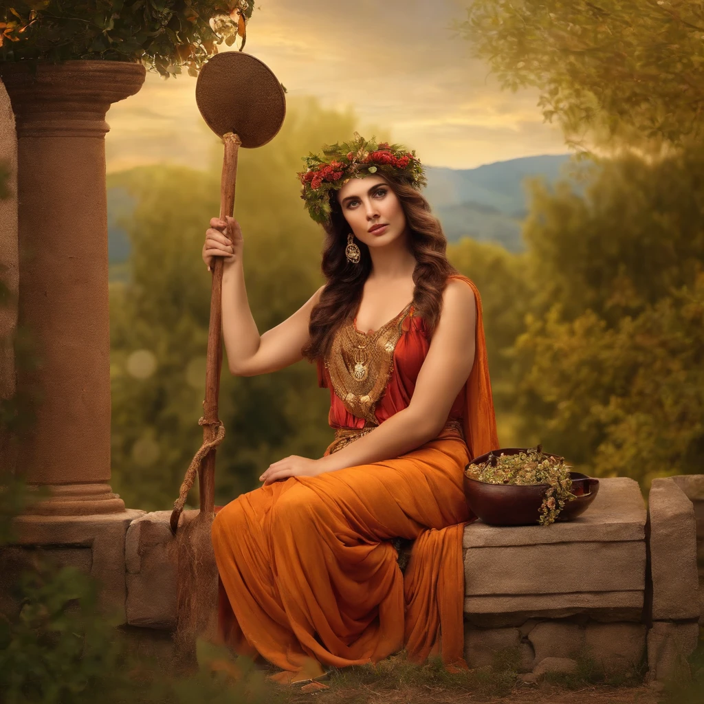 A Greek maenad in a rural landscape from Ancient Greece, woman devotee of God Dionysus