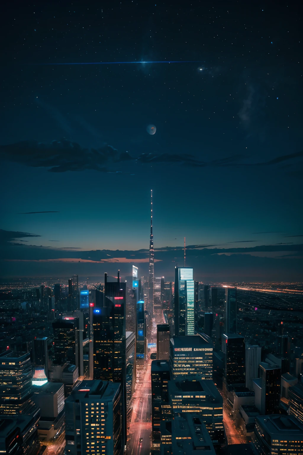 Near Future City high-level image quality optic Buildings Fantasia An ultra-high picture quality Full-HD neons natta Beautiful night sky