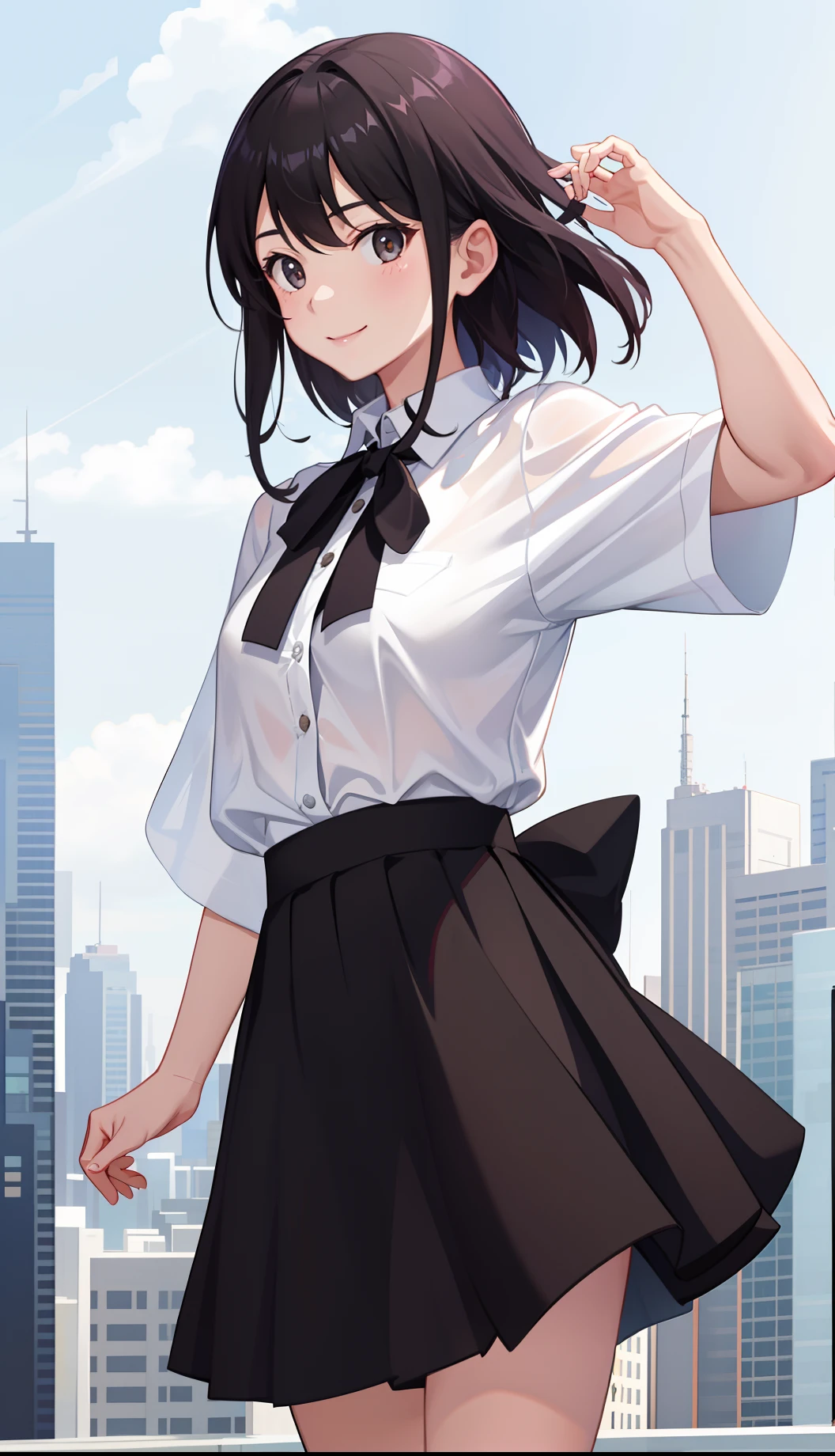 1girl in、A smile、The shirt、Blouse、skirt by the、(small tits)Chilarism、movement、
