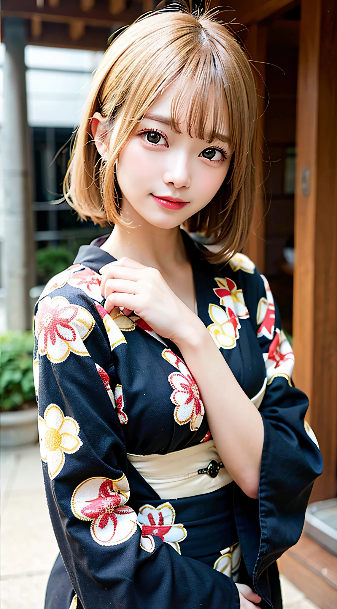 Araffe asian woman in a kimono dress posing for a picture - SeaArt AI