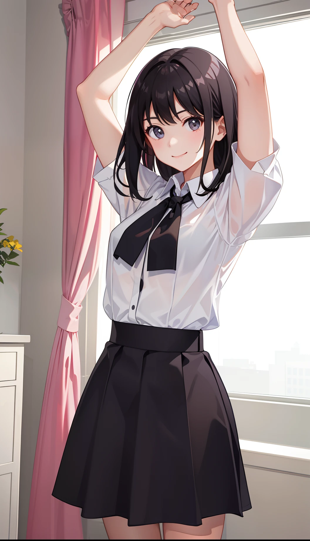 1girl in、A smile、The shirt、Blouse、skirt by the、(small tits)Chilarism、movement、