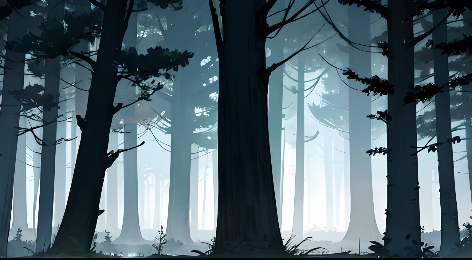 forest, tress, dark vibes, fog, night,