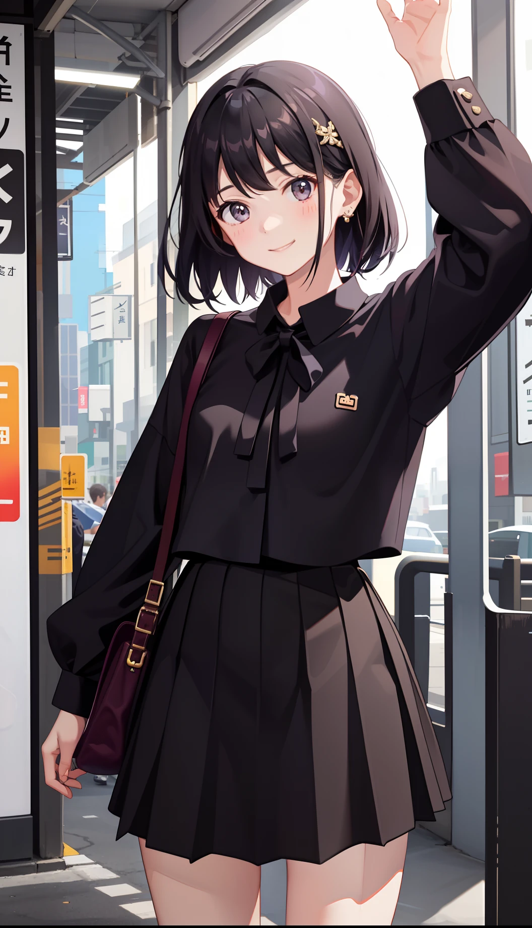 1girl in、A smile、The shirt、Blouse、skirt by the、(small tits)Chilarism、movement、