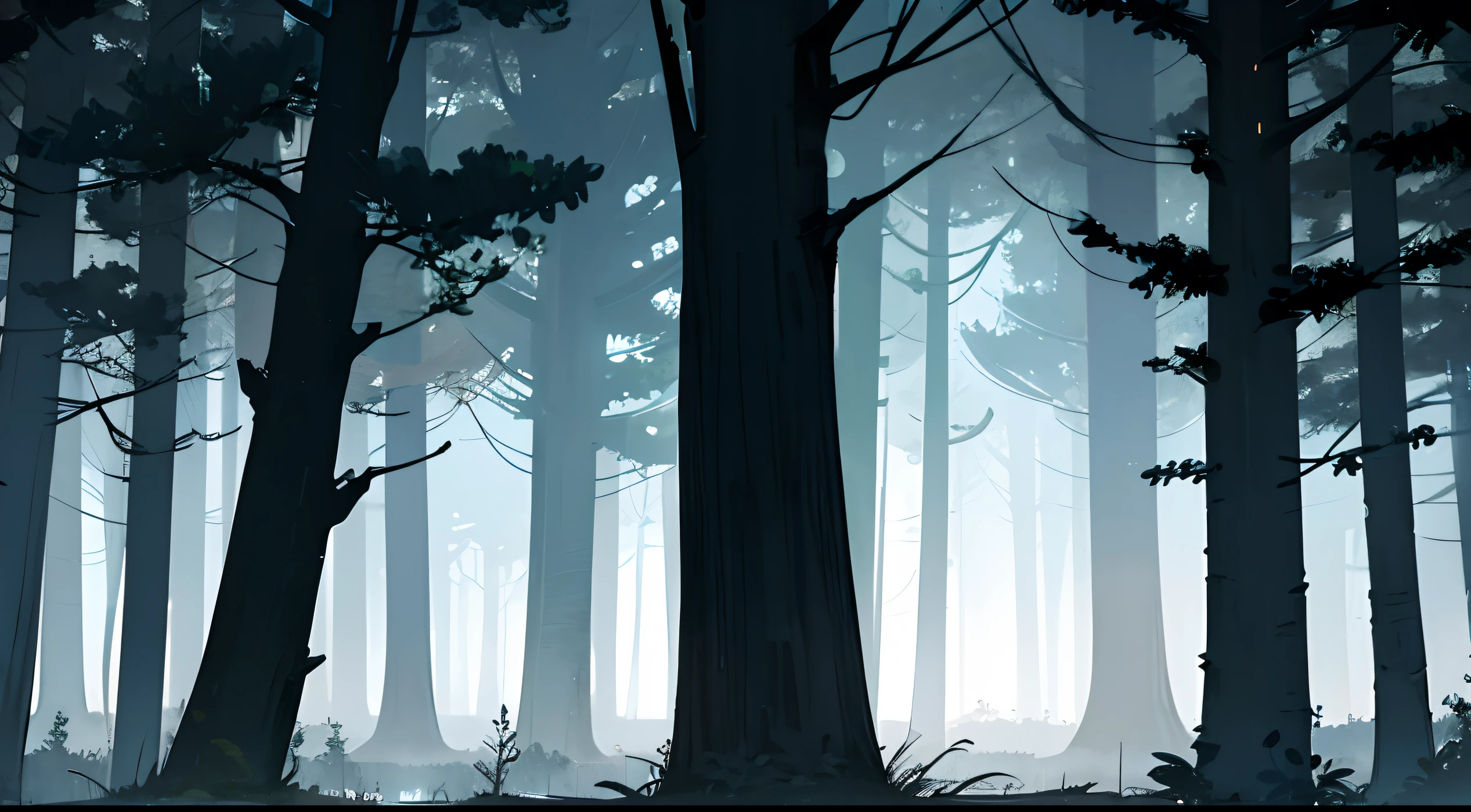 forest, tress, dark vibes, fog, night,