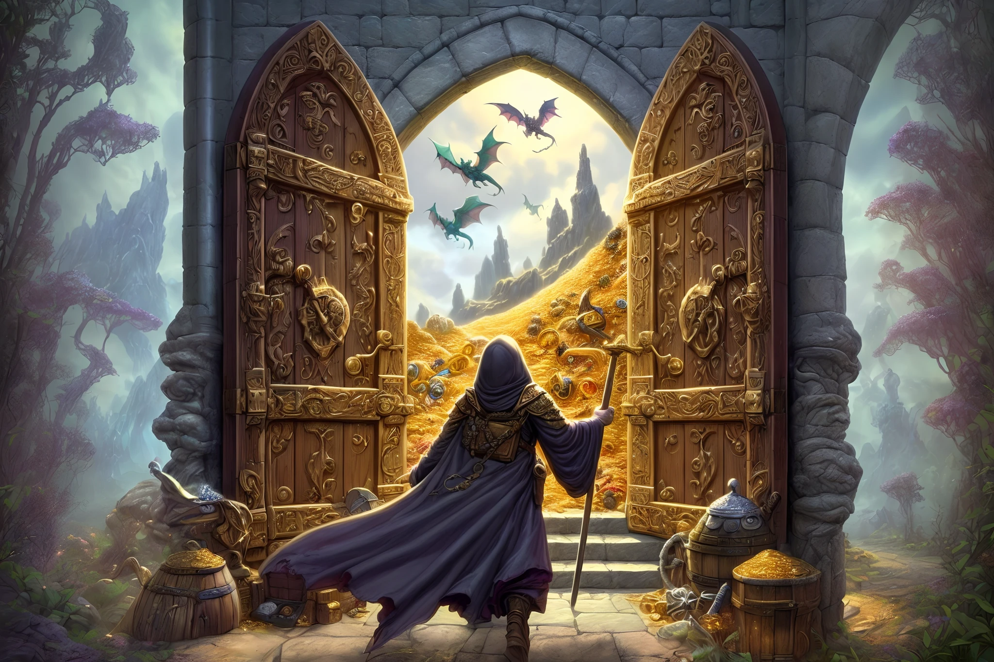 (doors), (new worlds), (realms), (best quality:1.2), (vivid colors), (ultra-detailed), (concept art), (fantasy landscapes), (mysterious entrances), (ancient architecture), (imagination), (hidden passages), (magical atmosphere), (light and shadows), (enchanted forests), (mythical creatures), (different dimensions), (intricate designs), (endless possibilities), (whimsical scenery), (curiosity), (adventure), (exploring), (epic journeys), (secrets waiting to be discovered), (mystical symbols), (ethereal beauty), (unexplored territories), (curved pathways), (golden doorknobs), (unseen realms), (time travel entrance), (portal to another universe), (mind-bending landscapes), (magical keys), (impossible architecture), (fairy tales come to life), (impressive portals), (doorways leading to imagination)