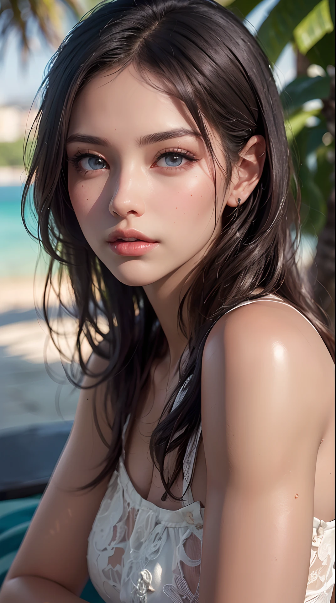 (Best Quality,4K,8K,hight resolution,masutepiece:1.2), Ultra-detailed, (Realistic,Photorealistic,Photorealsitic:1.37),(Beautiful detailed eyes, Beautiful detailed lips, extremely detailed eye and face, long eyelashes),Studio Lighting,Physically-based rendering,Vivid colors,(Suntanned woman:1.5),